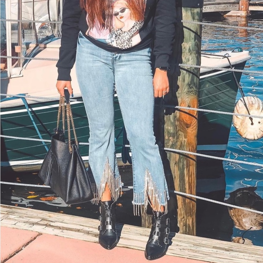 Forever 21 cropped rhinestone jeans